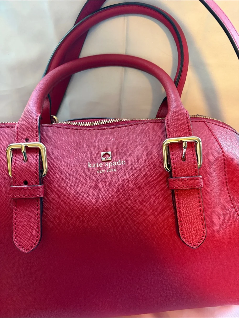 Kate Spade Red Saffiano Leather Satchel Crossbody Bag + Dust Bag